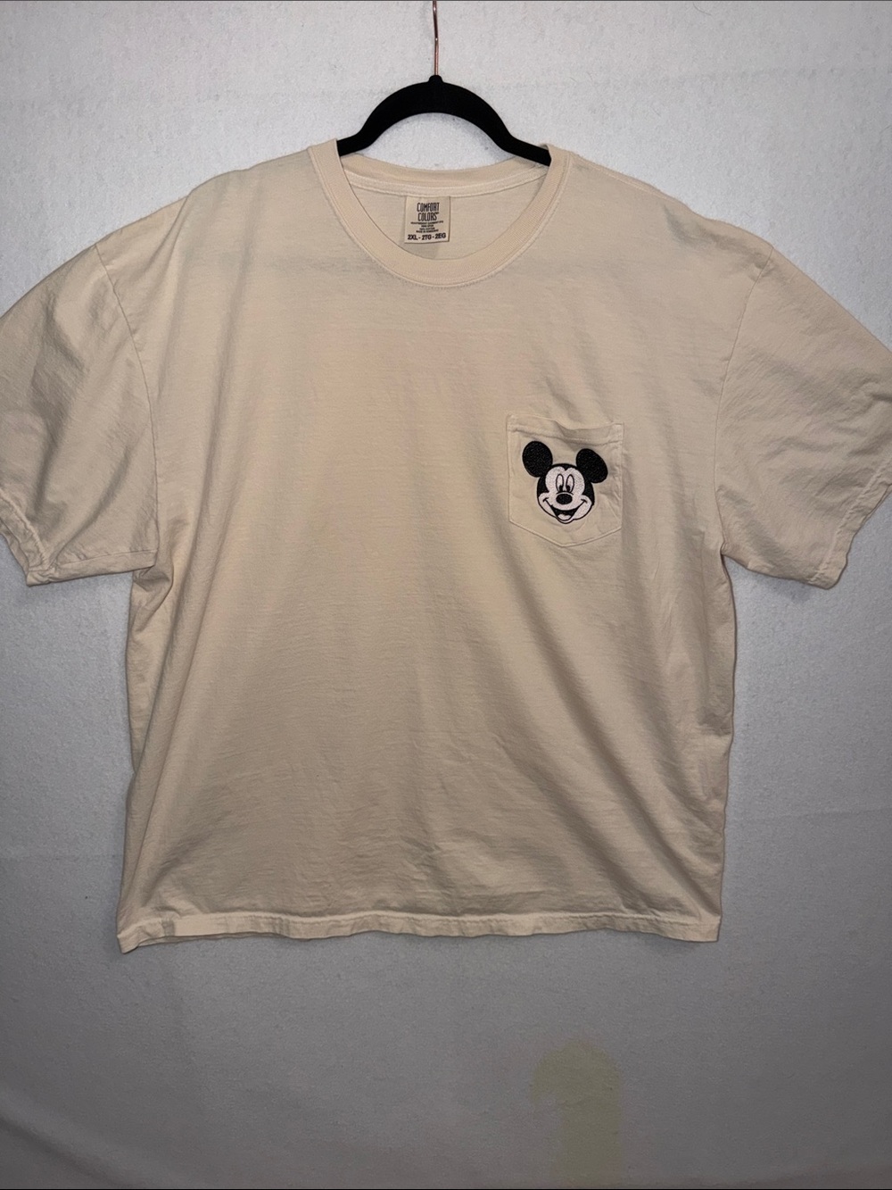 Mickey Embroidered Pocket Tee - Cream Women's Short Sleeve Shirt